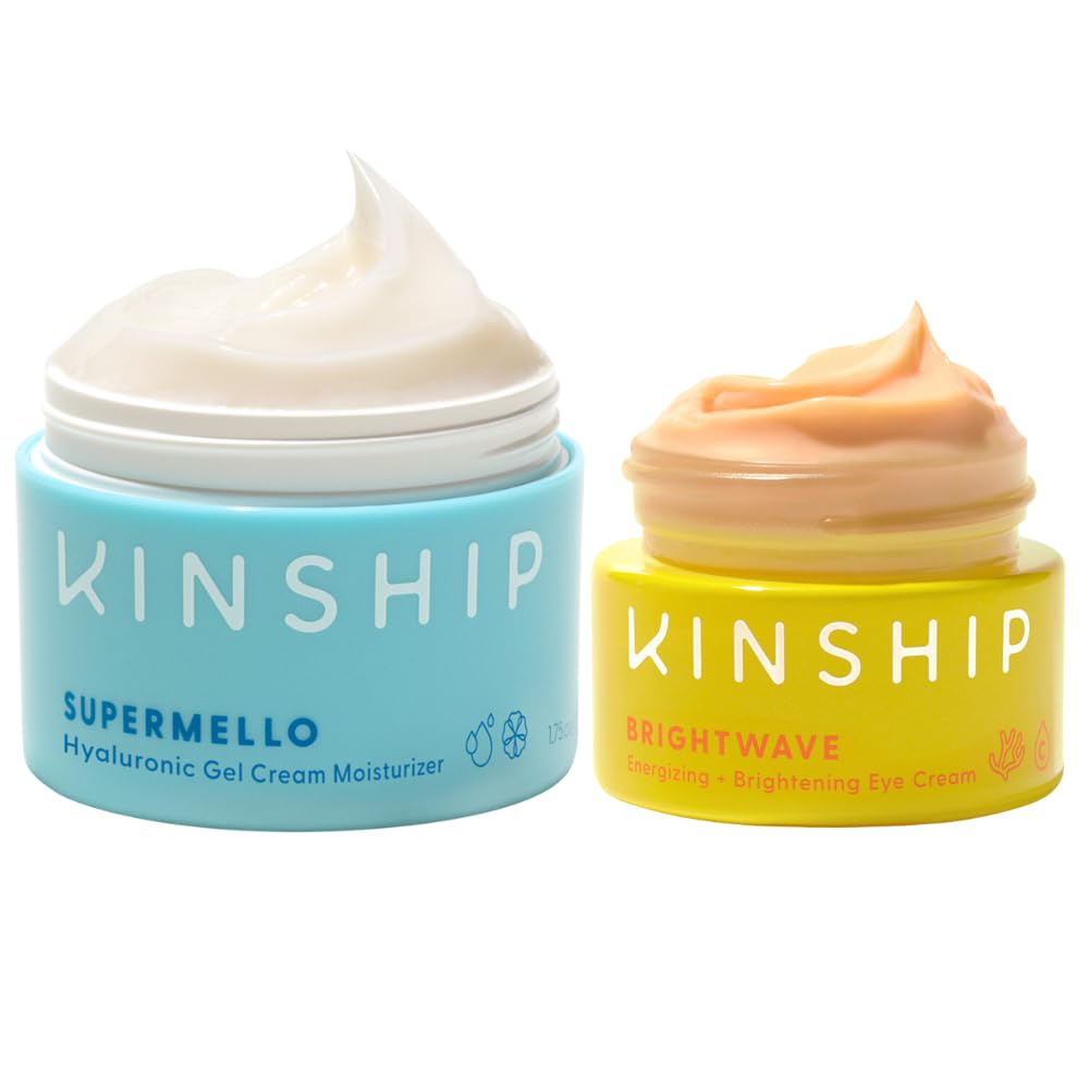 Kinship Supermello Gel Cream Moisturizer + Brightwave Vitamin C Eye Cream Bundle | Lightweight Hyaluronic Acid Face Lotion | Energizing + Brightening Reduce Dark Circles & Puffiness | All Skin Types