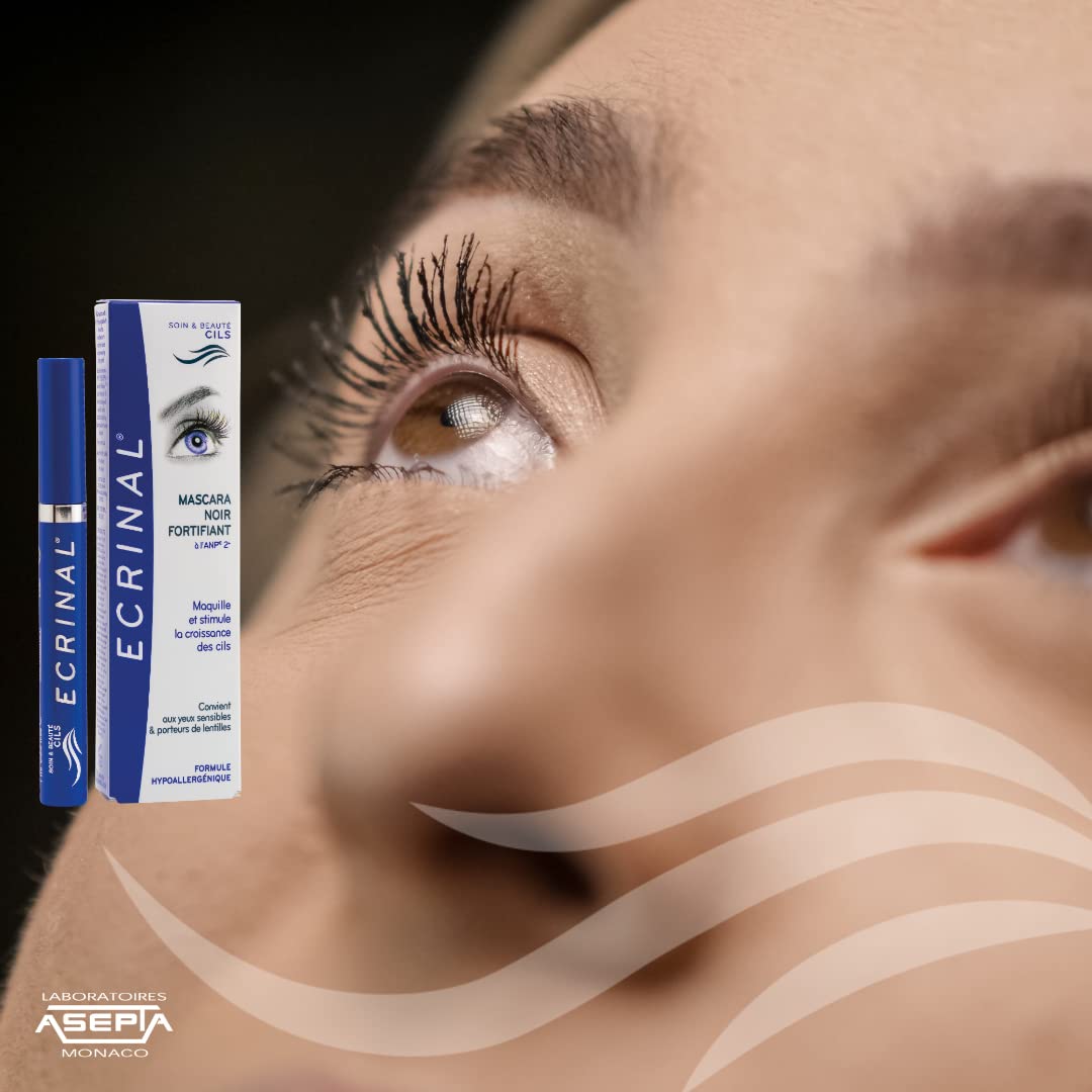 Ecrinal Strengthening Black Mascara With Anp2+ Ampoules - Fortifying, Hypoallergenic Mascara For Sensitive Eyes, Volume & Length, Stimulates Growth, Contact Lens Safe, 0.27 Oz : Beauty & Personal Care