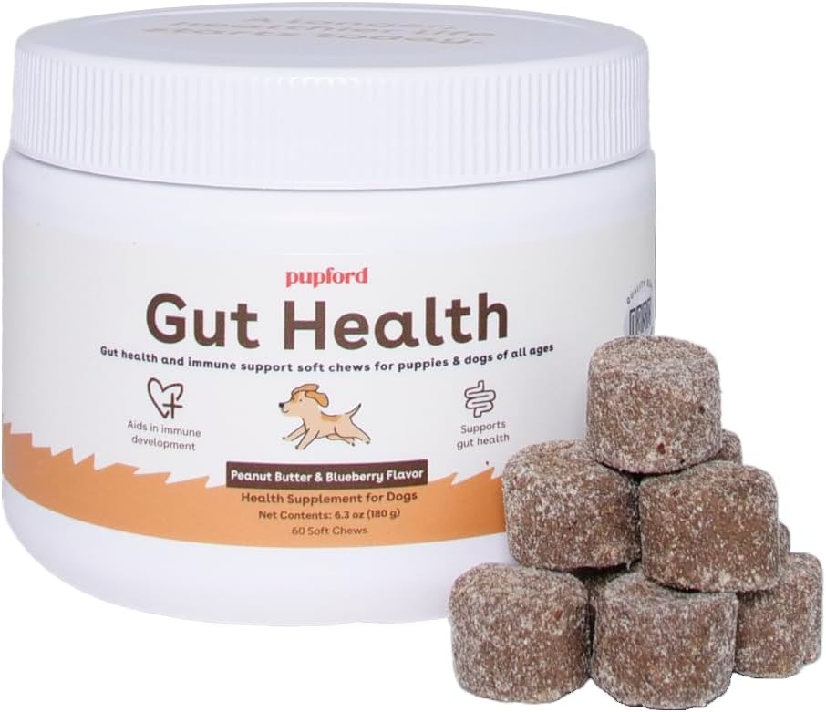 Pupford Gut Health & Immunity Supplement For Puppies And Adult Dogs, Made In The Usa, Vet Approved, No Artificial Flavors, Peanut Butter And Jelly, Net Wt. 6.3 Oz (120G)