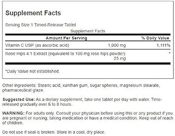 Swanson Timed-Release Vitamin C With Rose Hips Immune System Support Skin Cardiovascular Health Antioxidant Supplement 1000 Mg 250 Tablets