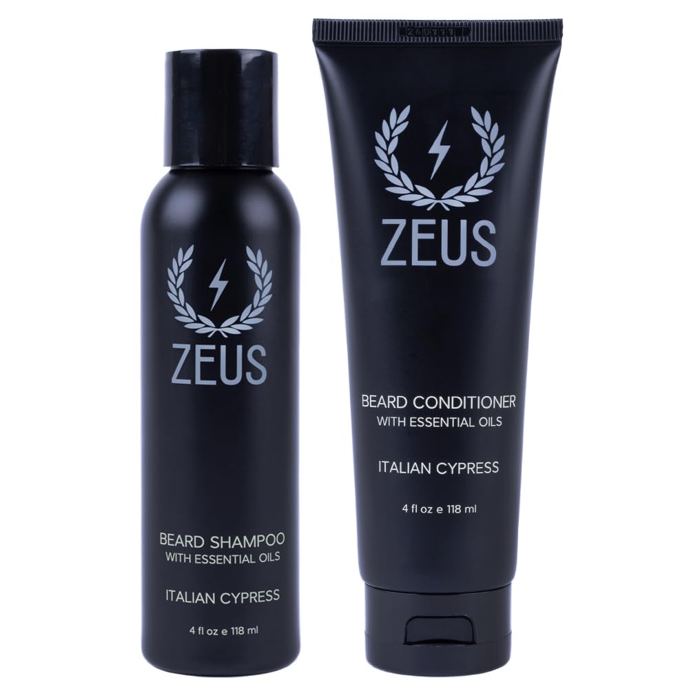Zeus Italian Cypress Beard Shampoo For Men With Chamomile, Green Tea & Essential Oils, Deep Cleansing Hydration For Softer Facial Hair (Made In Usa) 4 Oz