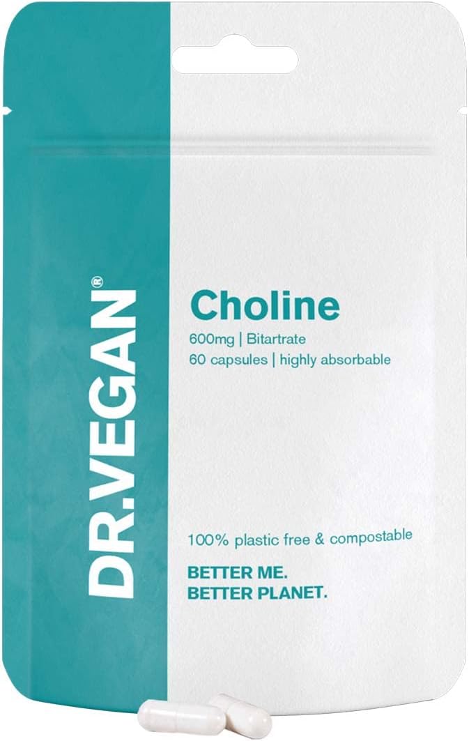 Choline Bitartrate 600Mg Supplement | Brain And Memory Function | 60 Vegan Capsules | Two-A-Day | Dr.Vegan
