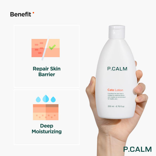 P.Calm Cato Lotion 6.76 Fl.Oz - 200Ml | Vegan Cruelty-Free Non-Greasy Non-Sticky Lightweight Barrier-Strengthening Moisturizer For Sensitive Skin | Korean Skincare