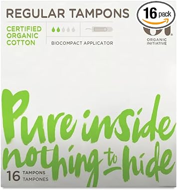 Oi Organic Cotton Tampons, Box of 16 Regular Tampons, Compact Plant-Based Applicator : Health & Household