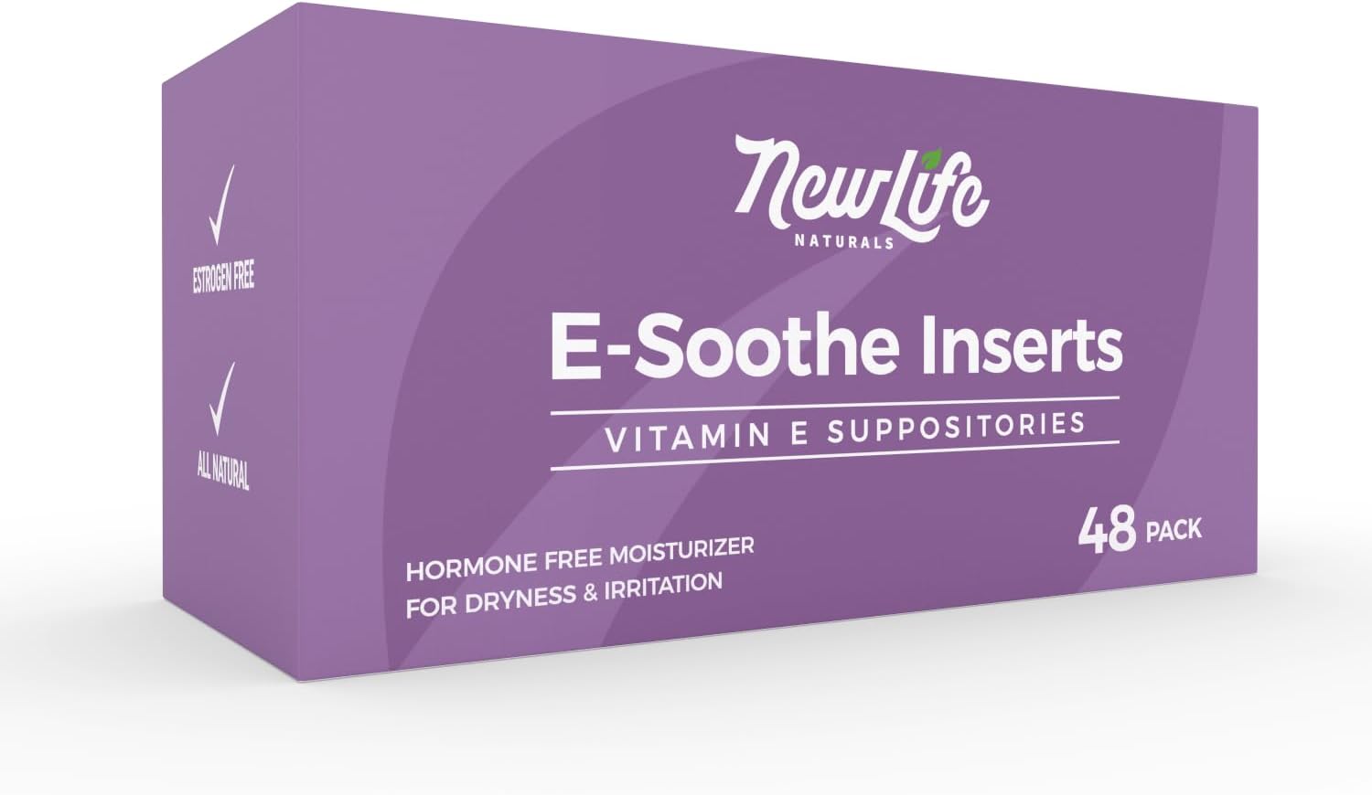 Newlife Naturals Vitamin E Suppositories 38Iu - Vaginal Dryness Irritation Menopause Support - All Natural Estrogen Free Feminine Care - 48 Inserts