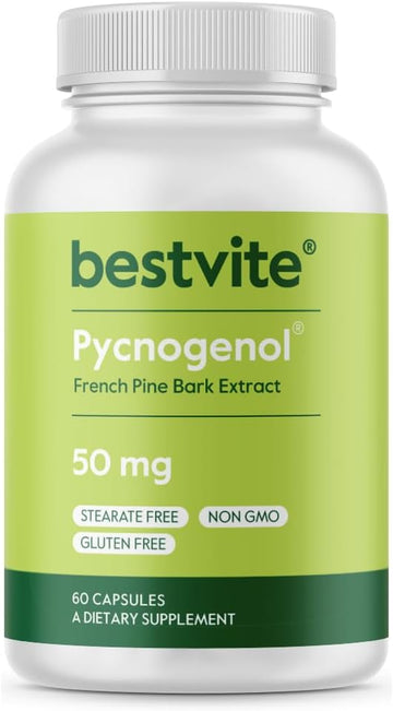 Bestvite Pycnogenol 50Mg (60 Capsules) - French Maritime Pine Bark Extract - No Stearates - Gluten Free - Non Gmo