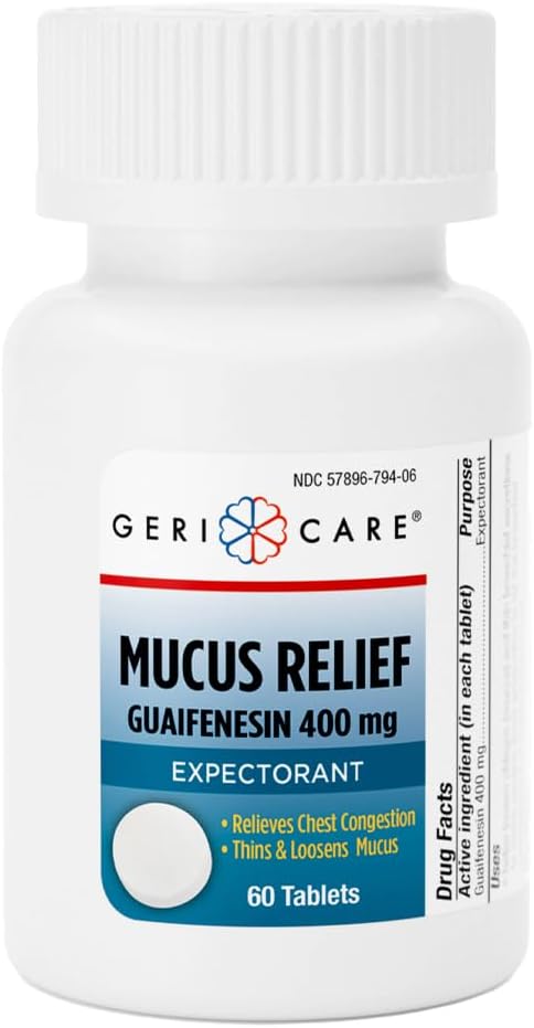 Mucus Relief Tablets By Geri-Care | Expectorant For Chest Congestion Relief | Guaifenesin 400Mg | 60 Count Bottle