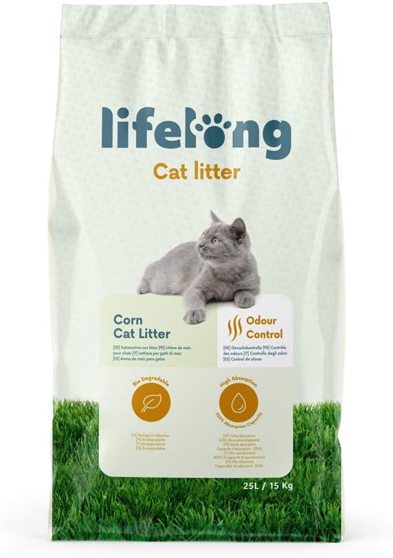 Amazon Brand - Lifelong Clumping Corn Cat Litter, Unscented, 25 L (Pack of 1)?5400606995871