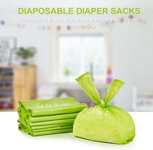 Baby Disposable Diaper Bags,300 Count Oxo-Biodegradable Diaper Sacks,Easy-Tie Handles,Diaper Disposal Or Pet Waste Bags, Unscented