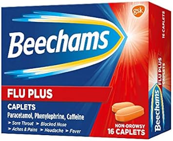Beechams Cold And Flu Caplets, Cough Medicine For Adults & Headache Relief With Paracetamol, Flu Plus Caplets, 16 Count