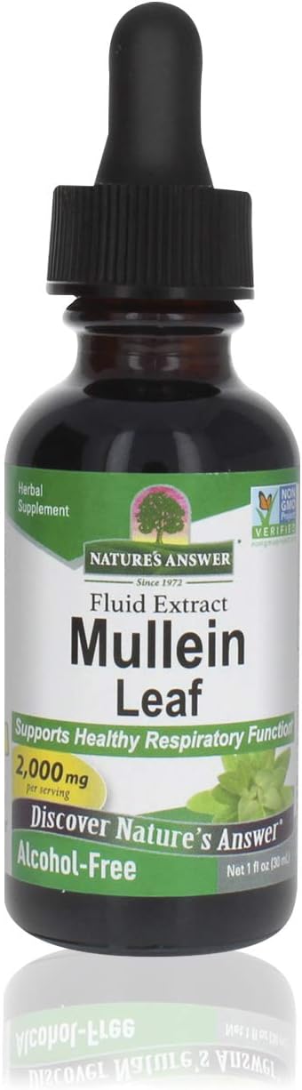 Nature'S Answer Alcohol-Free Mullein Leaf 1 Extract | Herbal Supplement | Supports Respiratory Function & Mucous Membranes | Non-Gmo, Kosher, Gluten-Free | Single Count