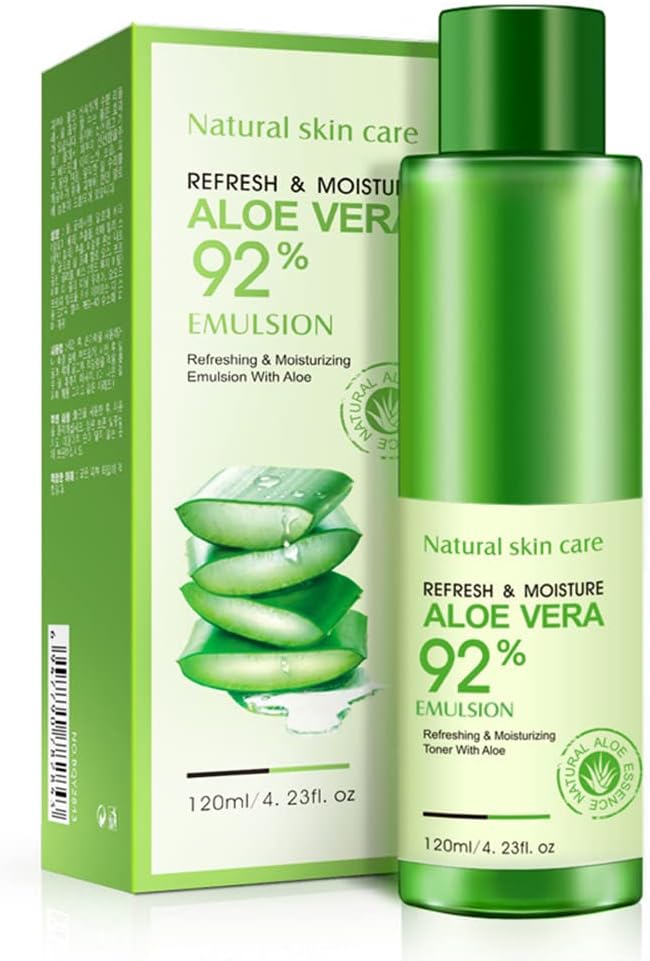 Bioaqua Natural Skincare Refreshing Moisturizing Aloe Vera Emulsion 92% Light Lotion Smooth Improve Dry Skin 120Ml 4.23Oz