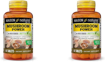 MASON NATURAL Mushroom Power with 95% EGCG & Matcha - for Optimal Wellness, Stress Support and Healthy Inflammatory Response, 60 Plant Based Tablets (Pack of 2)