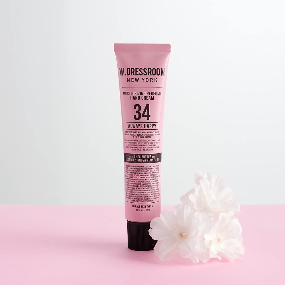 W.Dressroom No.34 Always Happy Moisturizing Hand Cream For Dry Hands, Non-Greasy Korean Hand Lotion & Hand Care For Women With Hydrating Formula, Travel Size (1.69 Fl Oz)