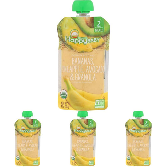 Happy Baby Organic Banana Pineapple Avocado Granola Baby Food, 4 Oz (Pack Of 4)