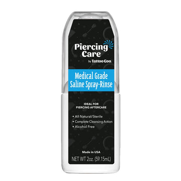 Tattoo Goo Medical Grade Saline-Spray Rinse, Medical Grade Sterile Aftercare Spray & Rinse For Piercings - Safely Clean, Disinfect & Heal with Sodium Chloride 99.9% - 2 oz