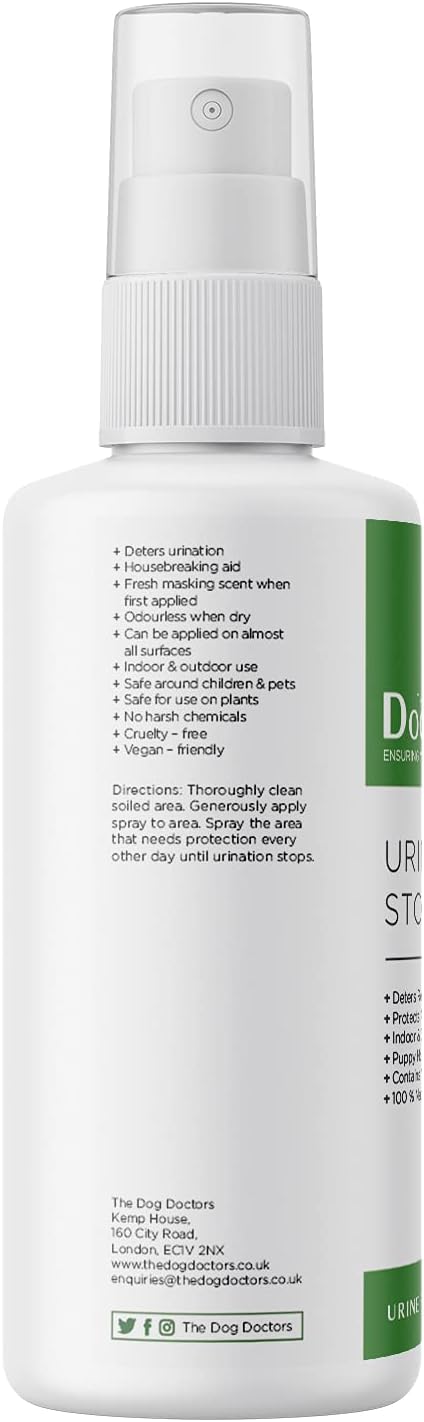 The Dog Doctors Urine Stopper Spray Deterrent - Helps Aid Your Pet To Stop Repeat Marking Indoors & Outdoors - 100% Natural Formula - 473ml