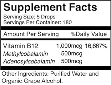 Liquid B12 Vitamin Sublingual  All-Natural Liquid Vitamin Vegan B12 Drops  Non-Gmo Adenosylcobalamin Methylcobalamin B12 Supplement  Boost Your Immune System, Metabolism, Energy And Focus!