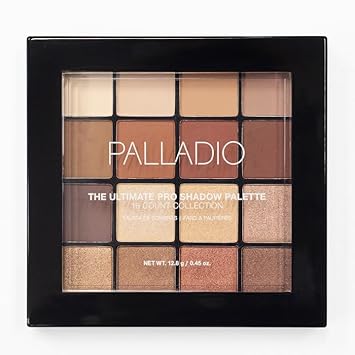 Palladio Ultimate Pro Eyeshadow Makeup Palette, 16 High-Pigmented Powder Colors, Matte, Shimmer, Satin Finishes, Natural Nudes