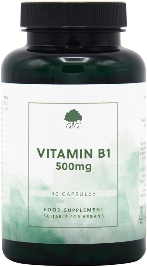 Vitamin B1 Thiamine Hcl Capsules | 500Mg Of B1 Thiamine Hcl Per Capsule | 90 Vegan Capsules | G&G Vitamins