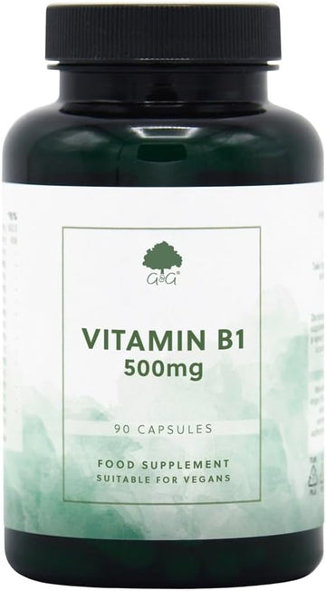 Vitamin B1 Thiamine Hcl Capsules | 500Mg Of B1 Thiamine Hcl Per Capsule | 90 Vegan Capsules | G&G Vitamins