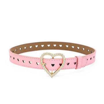 INFINIBYTE Girls’ Leather Belt with Rhinestone Heart Buckle – Kids’ Adjustable Waist Belt for Jeans, Dresses, School or Gift (Punk Style)