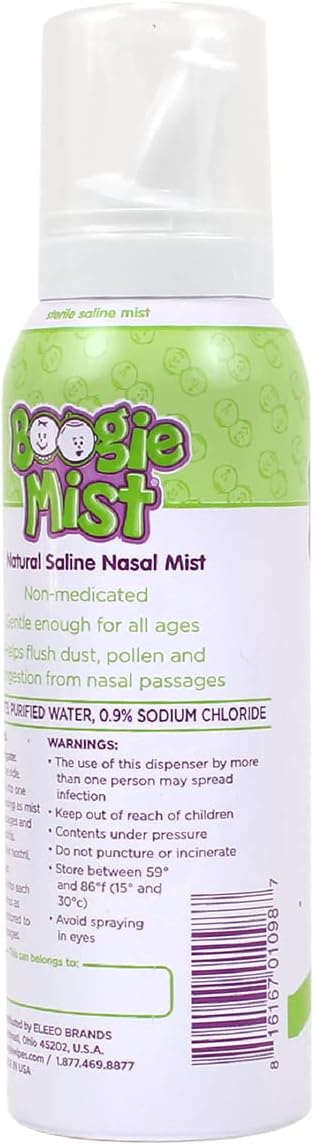 Boogie Baby Saline Nasal Spray Mist, Allergy Relief, Nasal Decongestant, Fsa/Hsa Eligible, Made With Saline, Unscented, 3.1 Ounce