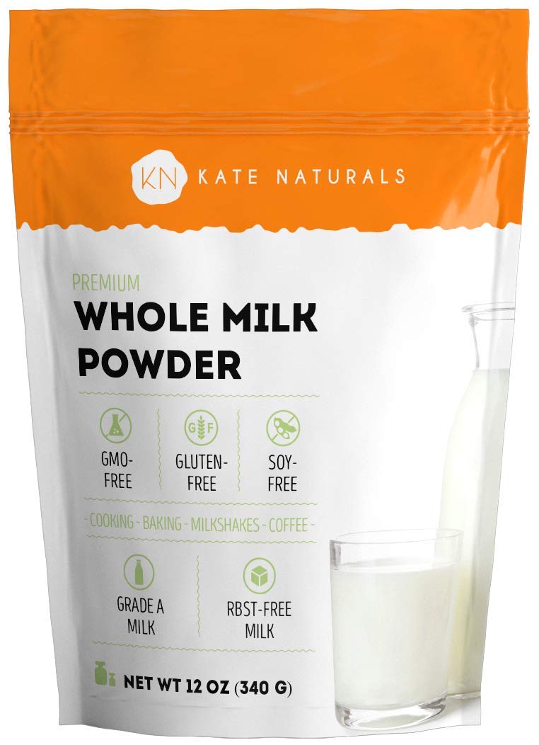 Kate Naturals Dry Whole Milk Powder for Baking and Coffee (12oz) Dried Powdered Milk for Adults. RBST-Free. Substitute For Liquid Milk. Milk Whole Powder for Milkshakes. Made In USA