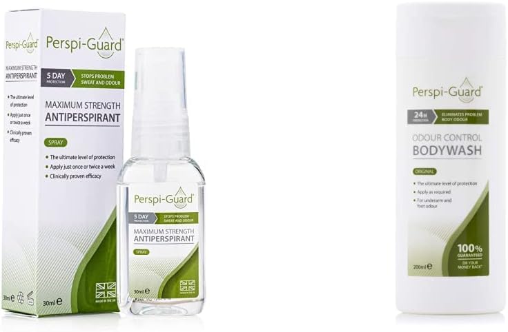 Perspi-Guard Maximum Strength Antiperspirant Spray, Strong Deodorant For Excessive Sweating & Hyperhidrosis Treatment, Lasts Up To 5 Days - Unscented (30Ml) & Odour Control Body Wash