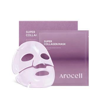 Arocell Super Collagen Mask 4 Facial Sheet Dual Matrix Hydrogel Masks With Low Molecular Weight Collagen For Elasticity Hydrating Anti-Aging Cooling Korean Skincare, 43G X 4Ea