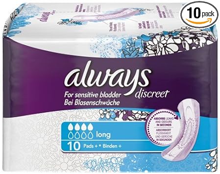 Always Discreet Long Incontinence Pads for Sensitive Bladder, 10 Count : Health & Household