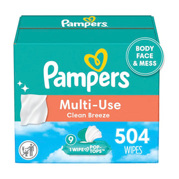 Pampers Baby Wipes Multi-Use Clean Breeze 9X Pop-Top Packs 504 Count