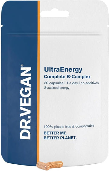 Dr.Vegan Ultraenergy | High Strength B Vitamin Complex, 30 Vegan-Friendly Capsules | Includes Vitamin B12 (100Ug), Choline (50Mg), Biotin (50Ug) And Folate (200Ug) | One-A-Day