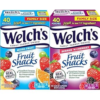 Welch'S Fruit Snacks Bundle, Mixed Fruit & Berries 'N Cherries, Gluten Free, Bulk Pack, Individual Single Serve Bags, 0.8 Oz (Pack Of 80)