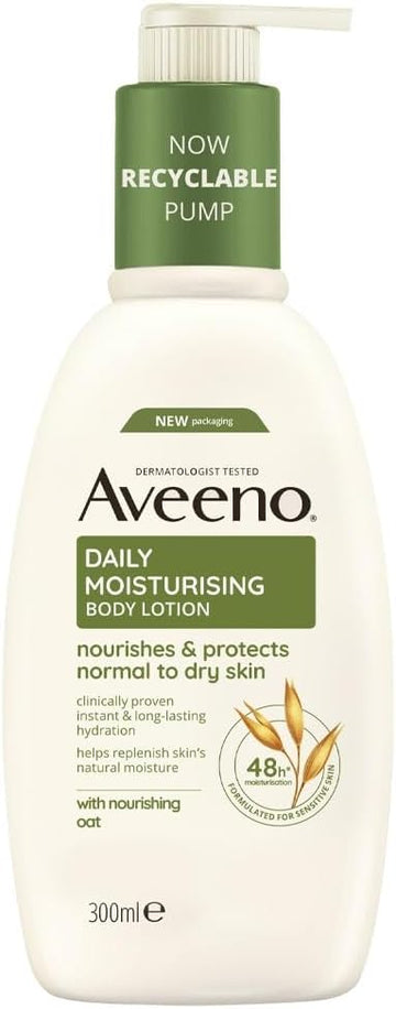 Aveeno Daily Moisturising Body Lotion, With Soothing Oats & Rich Emollients, Suitable For Sensitive Skin, Nourishes And Protects Normal To Dry Skin, Fragrance Free, 300Ml