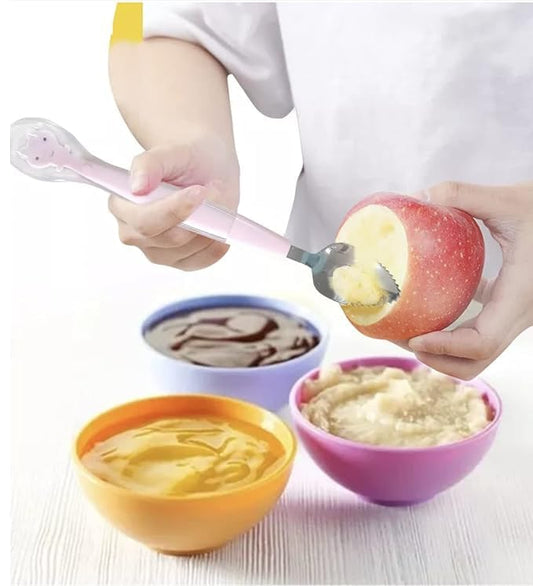 Soft Silicone Baby Feeding Spoons with Storage Box | Dual-End Design for Fruits & Purees (2 Pcs with Box)