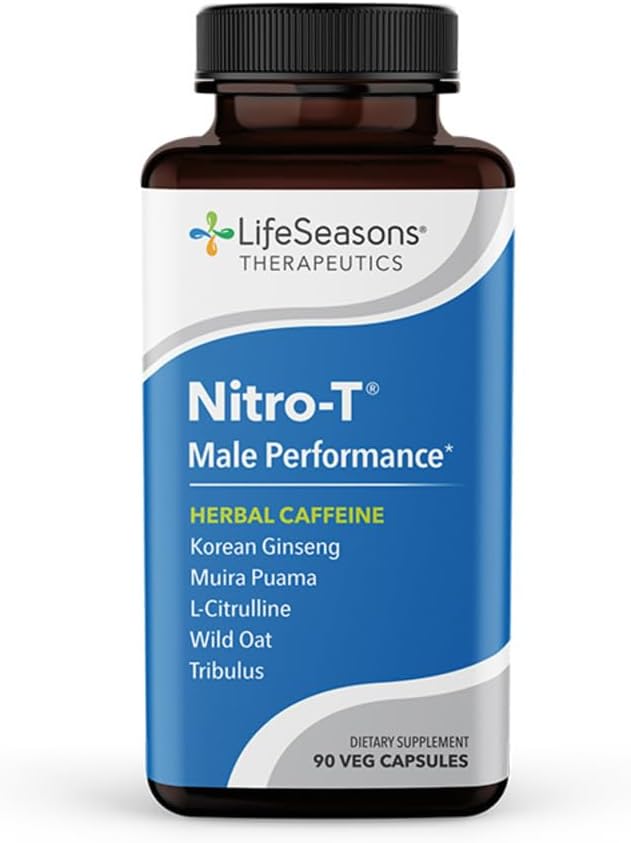 LifeSeasons - Nitro-T - Men's Performance Support Supplement - Enhance Stamina & Energy - Promote Healthy Blood Circulation - L-Citrulline L-Theanine Tribulus Ginger Kava & Caffeine - 90 Capsules