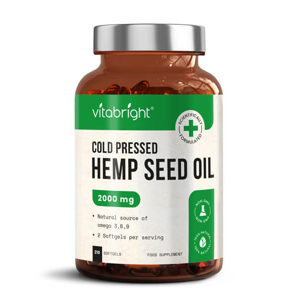 Vitabright 210 High Strength Hemp Seed Oil Soft Gels, 2000Mg