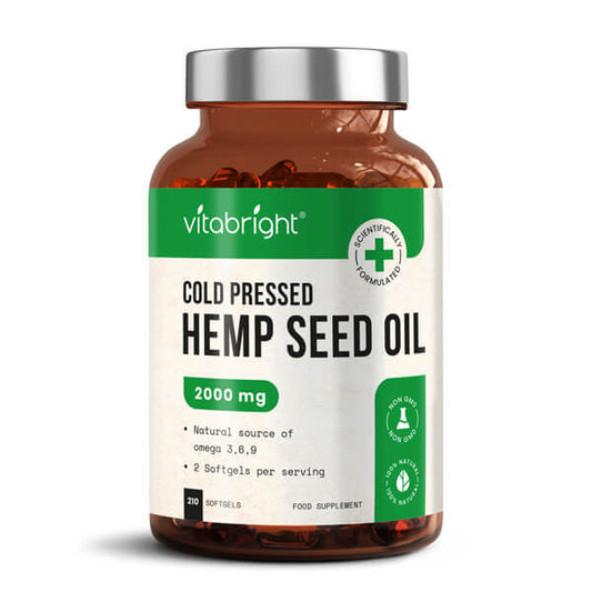 Vitabright 210 High Strength Hemp Seed Oil Soft Gels, 2000Mg