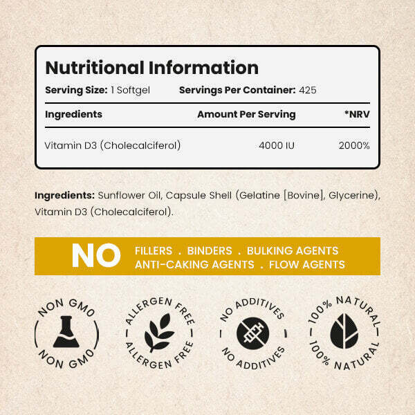 Vitabright 425 Vitamin D3 Soft Gels 4000 Iu Cholecalciferol