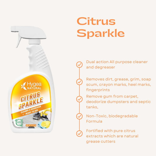 Citrus Sparkle Non-Toxic Citrus Orange Heavy Duty Degreaser & All Purpose Cleaner By Hygea Natural- Pure Citrus Extracts & Natural D-Limonene- Removes Grease, Dirt, Grime And More- 24Oz Spray Rtu