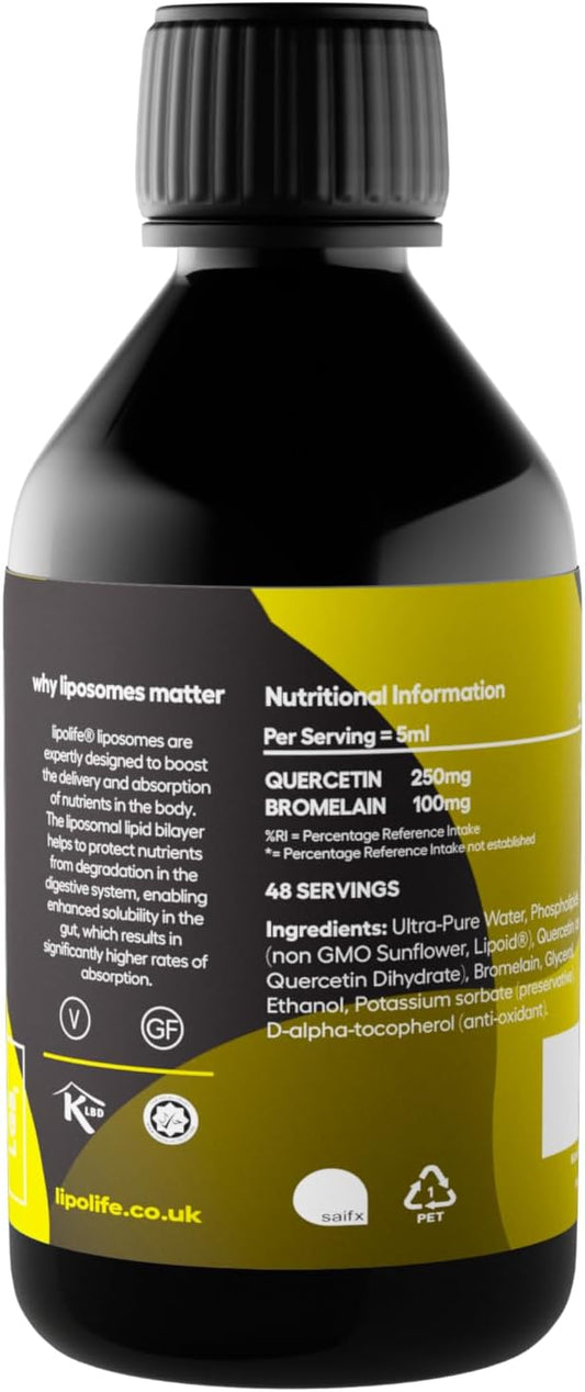 Liposomal Liquid Quercetin Bromelain Complex - Innovation In Absorption. Uk Made. Lipolife Lqb1. Support Histamine Response For Allergies