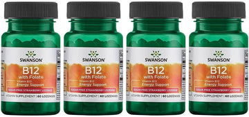 Swanson Vitamin B12 With Folate - Sugar-Free Strawberry 60 Loz 4 Pack