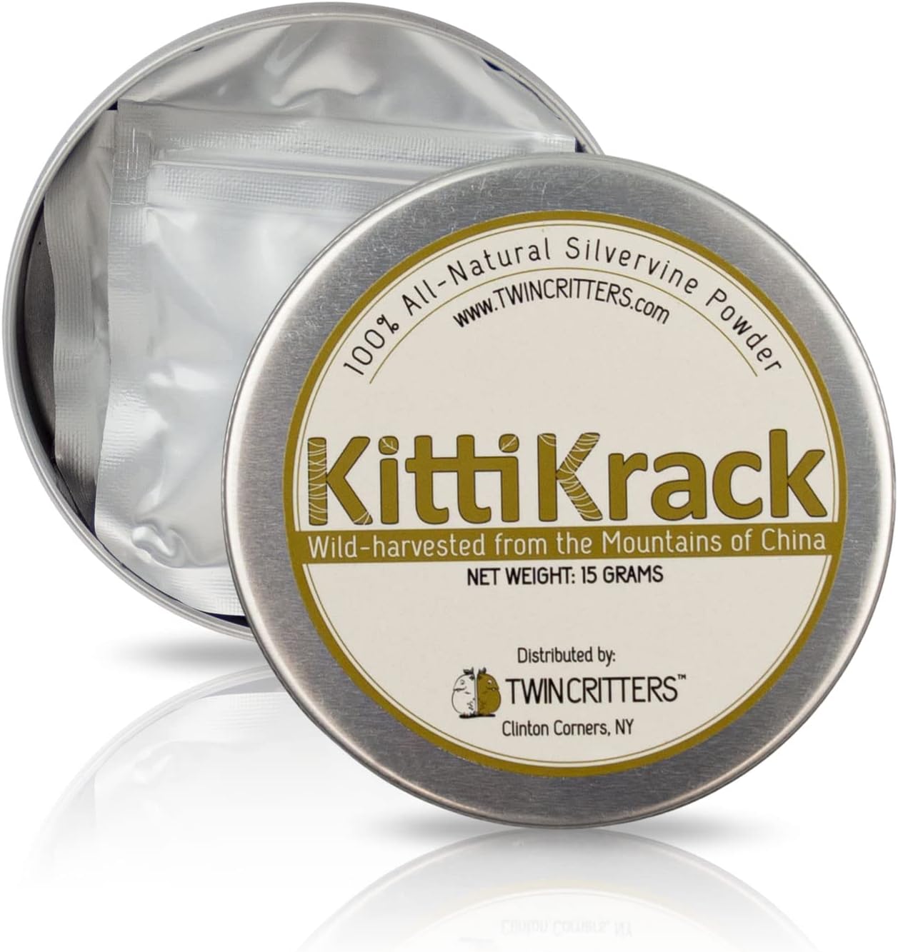 KittiKrack Organic Silvervine Catnip Powder Substitute for Cats & Kittens | All-Natural Wild Harvested Silvervine Powder | 3 Individual 5-Gram KittiKrack Powder Packs | 15g