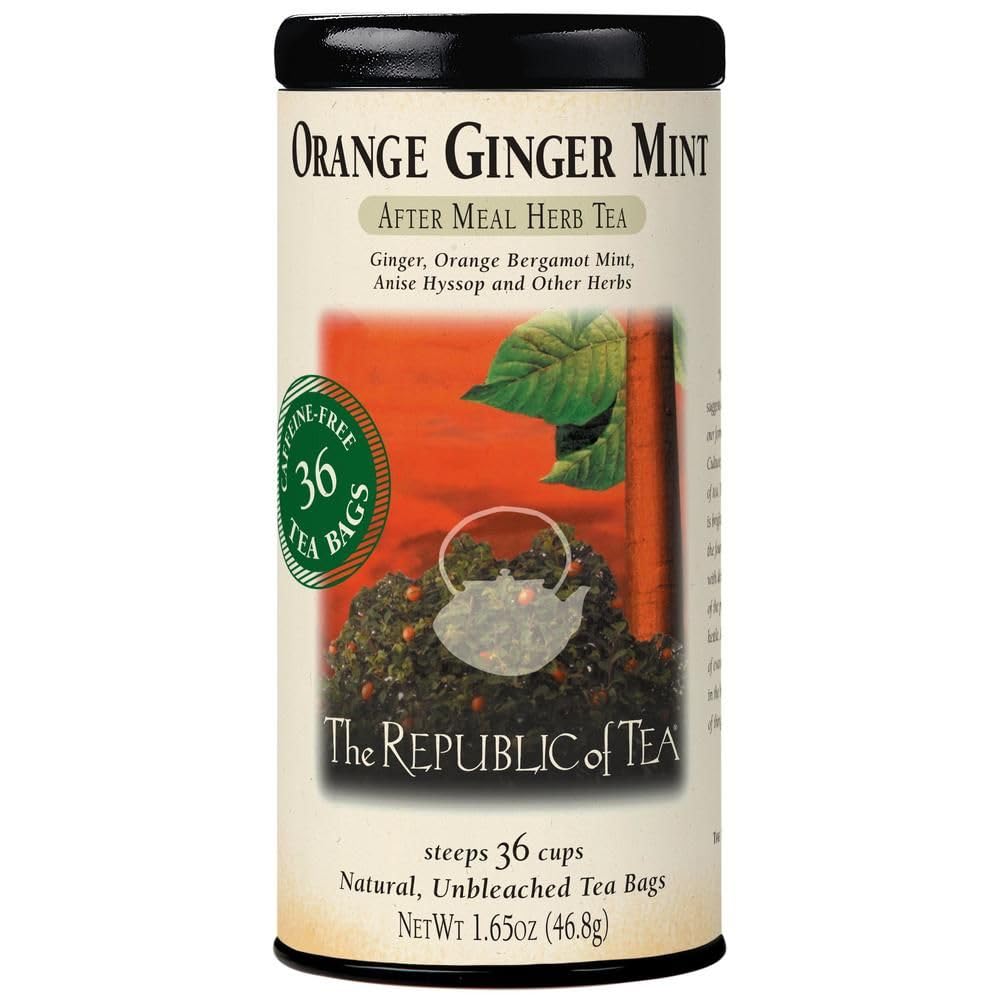 The Republic Of Tea - Orange Ginger Mint Herbal Tea, 36 Tea Bag, Tin | Caffeine-Free