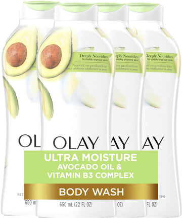 Olay Ultra Moisture Body Wash For Women, Deeply Nourishes, Vitamin B3 Complex, Clinically Proven, Avocado Oil Scent, 22 Fl Oz (Pack Of 4)