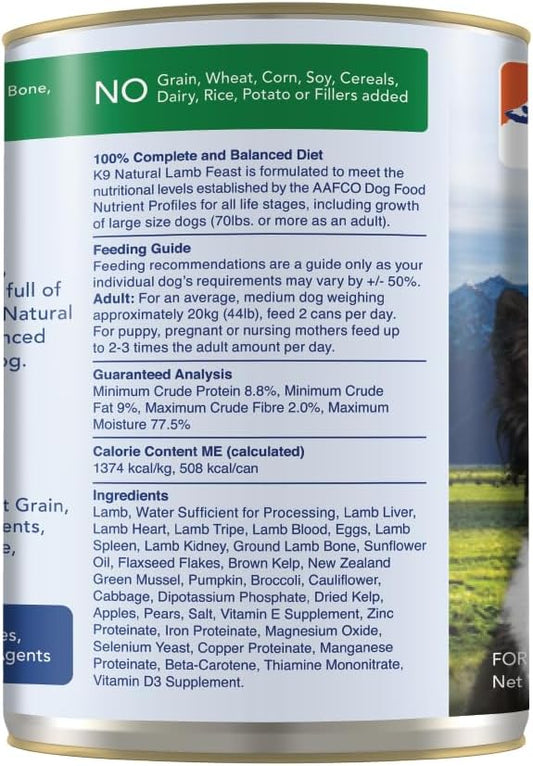 K9 Natural - Bpa & Gelatin Free Canned Dog Food - Lamb, 13Oz (12 Pack)