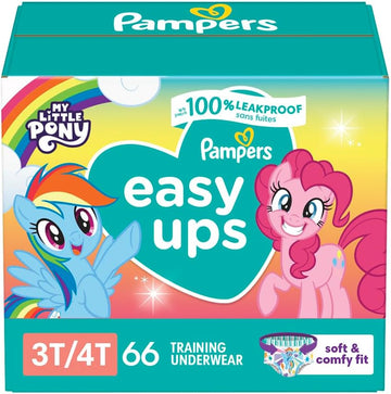 Pampers Easy Ups Girls & Boys Potty Training Pants - Size 3T-4T, 66 Count, My Little Pony Training Underwear (Packaging May Vary)