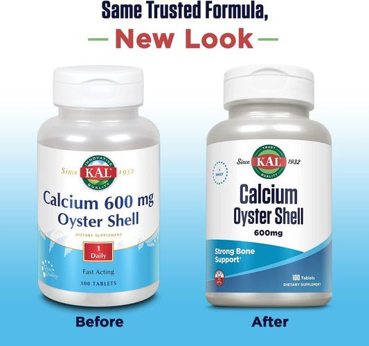 Kal Calcium Oyster Shell Tablets, 600 Mg, 100 Count