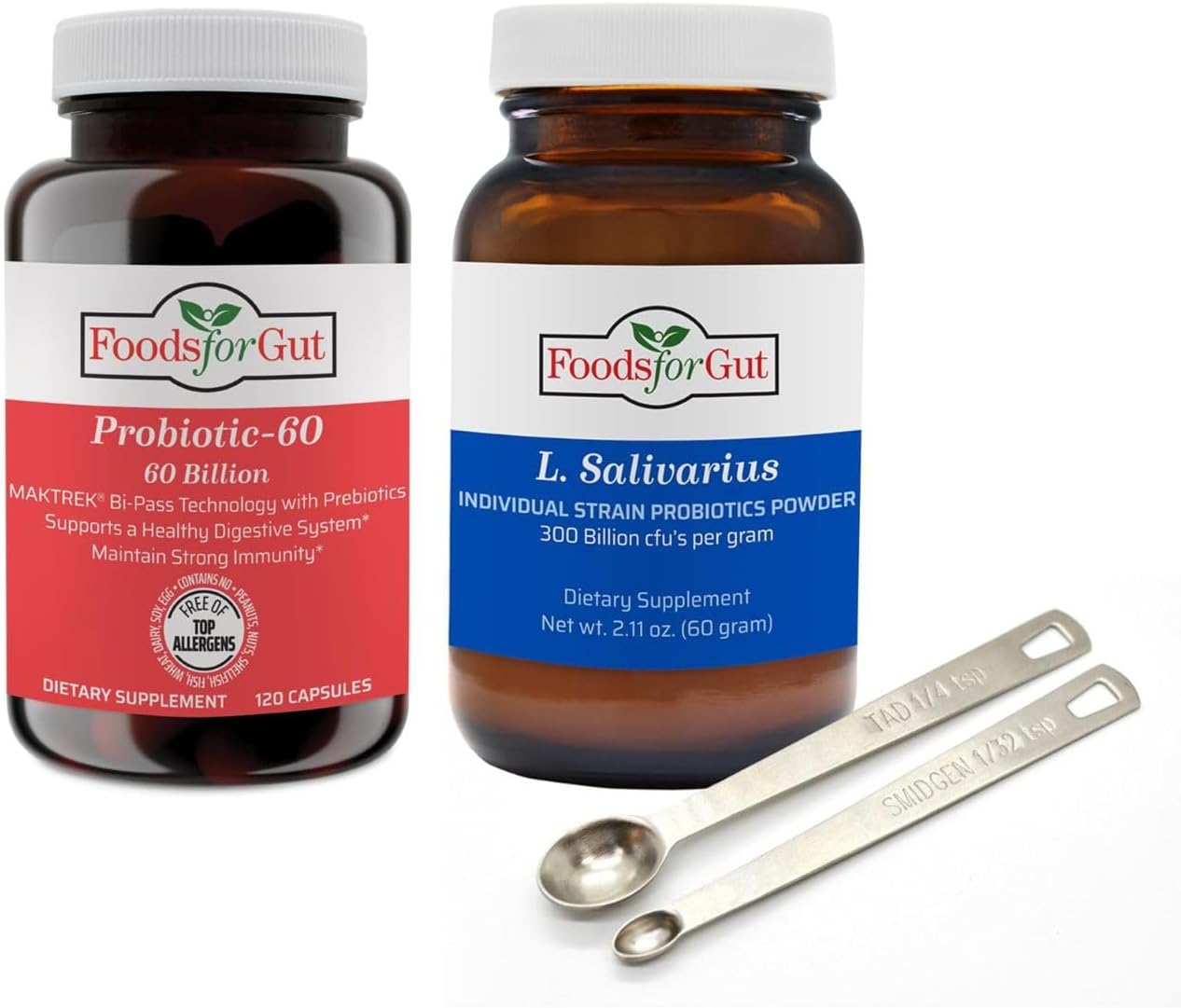 Lactobacillus Salivarius 300 Billion Cfu'S + 4 Strain Probiotic Capsules 60 Billion Cfu'S | Bundle & Save | L. Salivarius Powder No Additives | Digestive & Immune Support | Made In Usa | High Potency